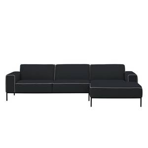 Ecksofa Ampio Duo II Webstoff Stoff Floreana: Anthrazit - Longchair davorstehend rechts - Schwarz