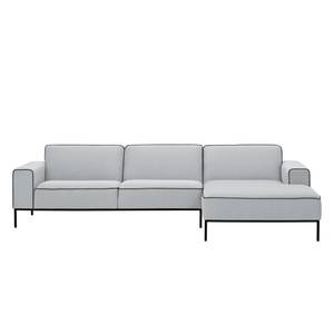 Ecksofa Ampio Duo II Webstoff Stoff Floreana: Hellgrau - Longchair davorstehend rechts - Schwarz