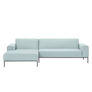 Ecksofa Ampio I Webstoff Stoff Floreana: Mintgrün - Longchair davorstehend links - Grau