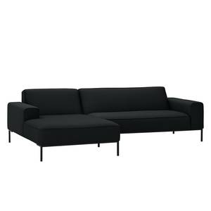 Ecksofa Ampio I Webstoff Stoff Floreana: Anthrazit - Longchair davorstehend links - Schwarz