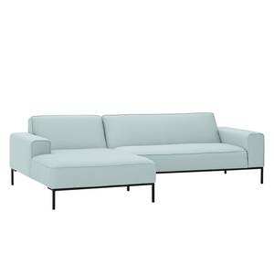 Ecksofa Ampio I Webstoff Stoff Floreana: Mintgrün - Longchair davorstehend links - Schwarz