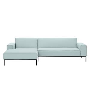 Ecksofa Ampio I Webstoff Stoff Floreana: Mintgrün - Longchair davorstehend links - Schwarz