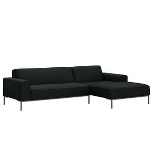 Ecksofa Ampio I Webstoff Stoff Floreana: Anthrazit - Longchair davorstehend rechts - Grau