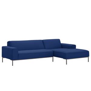 Ecksofa Ampio I Webstoff Stoff Floreana: Dunkelblau II - Longchair davorstehend rechts - Grau