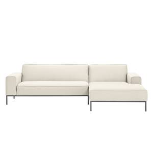 Ecksofa Ampio I Webstoff Stoff Naya: Hellbeige - Longchair davorstehend rechts - Grau