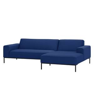 Ecksofa Ampio I Webstoff Stoff Floreana: Dunkelblau II - Longchair davorstehend rechts - Schwarz