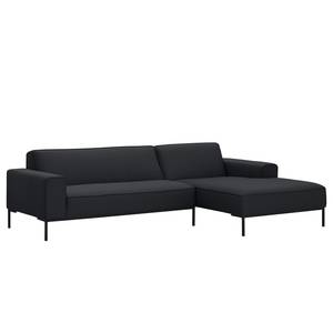 Ecksofa Ampio I Webstoff Stoff Naya: Anthrazit - Longchair davorstehend rechts - Schwarz