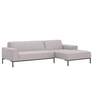 Ecksofa Ampio I Webstoff Stoff Naya: Grau-Beige - Longchair davorstehend rechts - Schwarz