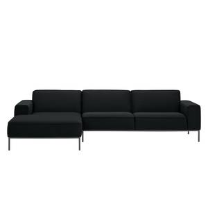 Ecksofa Ampio II Webstoff Stoff Floreana: Anthrazit - Longchair davorstehend links - Grau