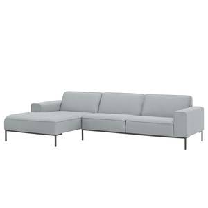 Ecksofa Ampio II Webstoff Stoff Floreana: Hellgrau - Longchair davorstehend links - Grau