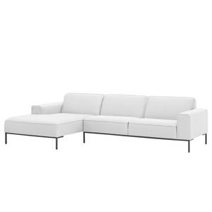 Ecksofa Ampio II Webstoff Stoff Floreana: Weiß - Longchair davorstehend links - Grau