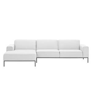 Ecksofa Ampio II Webstoff Stoff Floreana: Weiß - Longchair davorstehend links - Grau