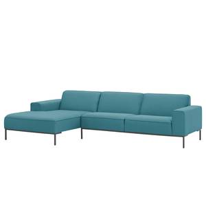 Hoekbank Ampio II geweven stof Stof Naya: Turquoise - Longchair vooraanzicht links - Grijs