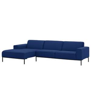 Ecksofa Ampio II Webstoff Stoff Floreana: Dunkelblau II - Longchair davorstehend links - Schwarz