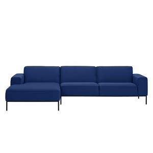 Ecksofa Ampio II Webstoff Stoff Floreana: Dunkelblau II - Longchair davorstehend links - Schwarz