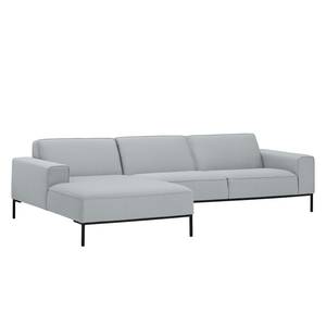 Ecksofa Ampio II Webstoff Stoff Floreana: Hellgrau - Longchair davorstehend links - Schwarz