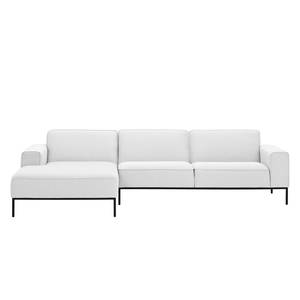 Ecksofa Ampio II Webstoff Stoff Floreana: Weiß - Longchair davorstehend links - Schwarz