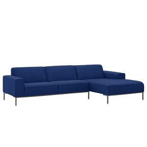 Ecksofa Ampio II Webstoff Stoff Floreana: Dunkelblau II - Longchair davorstehend rechts - Grau