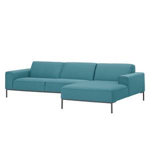 Ecksofa Ampio II Webstoff Stoff Naya: Türkis - Longchair davorstehend rechts - Grau