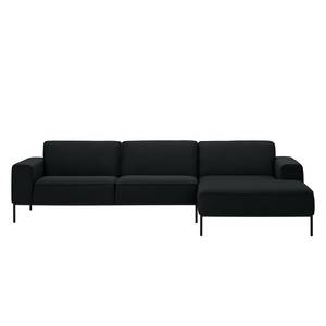 Ecksofa Ampio II Webstoff Stoff Floreana: Anthrazit - Longchair davorstehend rechts - Schwarz