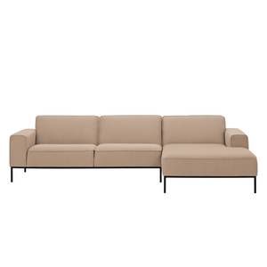 Ecksofa Ampio II Webstoff Stoff Floreana: Kamel - Longchair davorstehend rechts - Schwarz