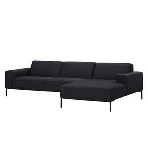 Ecksofa Ampio II Webstoff Stoff Naya: Anthrazit - Longchair davorstehend rechts - Schwarz