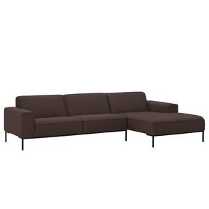 Ecksofa Ampio II Webstoff Stoff Naya: Braun - Longchair davorstehend rechts - Schwarz