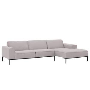 Ecksofa Ampio II Webstoff Stoff Naya: Grau-Beige - Longchair davorstehend rechts - Schwarz