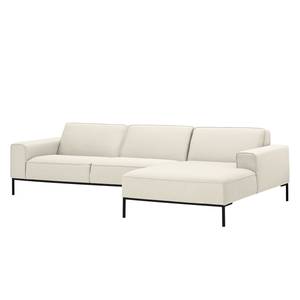 Ecksofa Ampio II Webstoff Stoff Naya: Hellbeige - Longchair davorstehend rechts - Schwarz