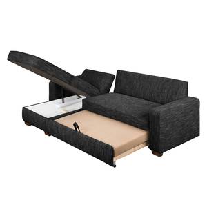 Ecksofa Arveda (mit Schlaffunktion) Strukturstoff - Schwarz - Longchair davorstehend links