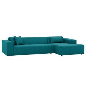 Canapé d'angle Atlanta Tissu Tissu Ramira : Turquoise - Méridienne courte à droite (vue de face)