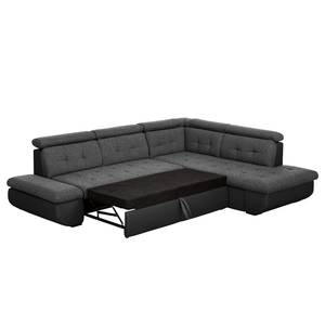 Ecksofa Moco II (mit Schlaffunktion) Webstoff - Schwarz / Anthrazit - Longchair davorstehend rechts