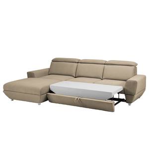 Ecksofa Bagley Webstoff mit Schlaffunktion - Sand - Longchair davorstehend links