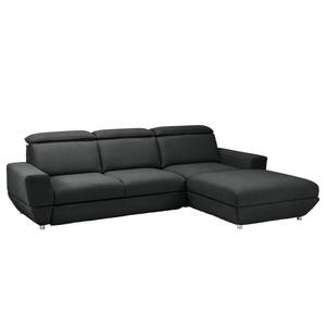 Ecksofa Bagley Webstoff mit Schlaffunktion - Anthrazit - Longchair davorstehend rechts