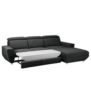 Ecksofa Bagley Webstoff mit Schlaffunktion - Anthrazit - Longchair davorstehend rechts