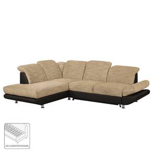 Ecksofa Bandya Kunstleder / Strukturstoff - Dunkelbraun / Beige - Ottomane davorstehend links - Schlaffunktion