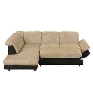 Ecksofa Bandya Kunstleder / Strukturstoff - Dunkelbraun / Beige - Ottomane davorstehend links - Schlaffunktion