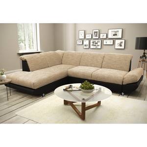 Ecksofa Bandya Kunstleder / Strukturstoff - Dunkelbraun / Beige - Ottomane davorstehend links - Keine Funktion