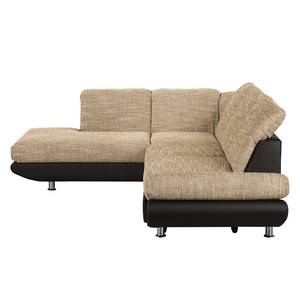 Ecksofa Bandya Kunstleder / Strukturstoff - Dunkelbraun / Beige - Ottomane davorstehend links - Keine Funktion