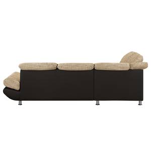 Ecksofa Bandya Kunstleder / Strukturstoff - Dunkelbraun / Beige - Ottomane davorstehend links - Keine Funktion