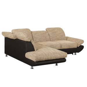 Ecksofa Bandya Kunstleder / Strukturstoff - Dunkelbraun / Beige - Ottomane davorstehend links - Keine Funktion