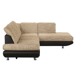 Ecksofa Bandya Kunstleder / Strukturstoff - Dunkelbraun / Beige - Ottomane davorstehend rechts - Schlaffunktion