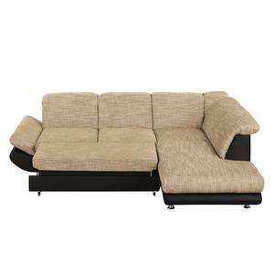 Ecksofa Bandya Kunstleder / Strukturstoff - Dunkelbraun / Beige - Ottomane davorstehend rechts - Schlaffunktion