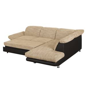 Ecksofa Bandya Kunstleder / Strukturstoff - Dunkelbraun / Beige - Ottomane davorstehend rechts - Schlaffunktion