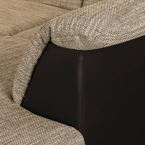 Canapé d'angle Bandya Imitation cuir / Tissu structuré - Marron foncé / Beige - Méridienne longue à droite (vue de face) - Fonction couchage