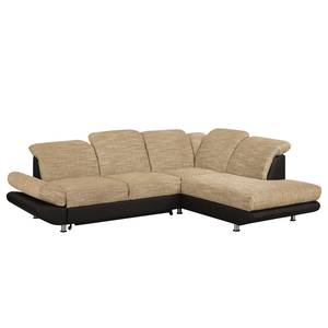 Ecksofa Bandya Kunstleder / Strukturstoff - Dunkelbraun / Beige - Ottomane davorstehend rechts - Keine Funktion