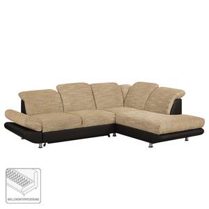 Ecksofa Bandya Kunstleder / Strukturstoff - Dunkelbraun / Beige - Ottomane davorstehend rechts - Keine Funktion