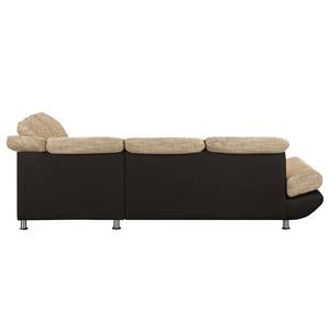 Ecksofa Bandya Kunstleder / Strukturstoff - Dunkelbraun / Beige - Ottomane davorstehend rechts - Keine Funktion