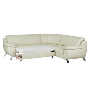 Ecksofa Barletta (mit Schlaffunktion) Kunstleder Creme - Ottomane davorstehend links