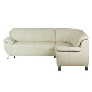 Ecksofa Barletta (mit Schlaffunktion) Kunstleder Creme - Ottomane davorstehend links